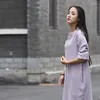 Vêtements ethniques Style rétro chinois bouton oblique deux couches coton robe en lin Vintage automne grande taille robes longues vêtements amples Robe