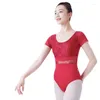 Stage Wear Adulte Femme Ballet Formation Costume À Manches Courtes Justaucorps Dentelle Élastique Gymnastique Body Pour Femmes Dancewear W22187