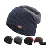 Chapeaux de fête Chapeau de couverture confortable Chenille Woollen Plus Veet Épaississement Chaud Mode Sports Slouchy Casquette Ajustable Unisexe Tricoté Goutte Dhmll