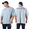 Camisa de camisetas masculinas Men fitness correndo camisetas de decote o decote de algodão esportes de ginástica de ginástica de ginástica de algodão