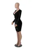 Sexy Velvet Dress Women Black Ruched V Neck Long Sleeve Slim Hip Package Bodycon Mini Vestidos for Evening Party CLub Holiday Wear S-2XL