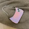 Nya lyxfall Ins Korean Beads Armband Underarm Bag Dazzle Gradient Laser Peat Case For iPhone 14 13 12 11 Pro Max Cute Handbag Cover