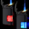 Creative Metal Rocker Arm LED Light Lighter Windproof Torch Cigar Turbo Lighter Cigarette Butane Gas Refill Lighter Gadgets Men Smoking Gift