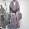 Women's Leather Real Fur Collar Women Genuine Trench Coat