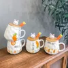 Tasses Ins dessin animé radis couverture en bois tasse en céramique belle fille avec cuillère tasse à eau famille étudiant Couple