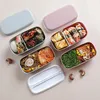 Zestawy naczyń obiadowych prosta warstwa japońskiego pudełka na lunch przenośne zewnętrzne szczelne pojemniki akcesoria kuchenne z pałeczkami