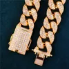 New Trendy 20mm 16inch -24inch 18K Gold Plated Bling CZ Cuban Chain Necklace Punk Hiphop Rapper Jewelry