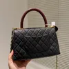 Bolso de mano de caviar de lujo para mujer, mango de Coco, calidad 9A, 24CM, cuero genuino, bolso cruzado de hombro a la moda, bolsos de hombro de lujo