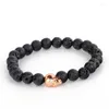 Strand Men Beads Bangles Natural Lava Stone Bracelet Black Male High Quality Charm Skull Hand Chain Jewelry Gift BR051