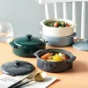 Bowls Theme Restaurant Color Glaze With Cover Double Ear Bowl Small Soup Steamed Egg Rice Pot Roasted