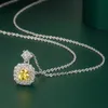 Pendentif Moissanite carré rose jaune, bijoux de mariage en cristal à la mode, collier pour dames, vente en gros, nouvelle collection