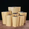 11 tamanhos de tamanhos Brown Kraft Papel Stand-up Stand-up Sacos selvagens selvagens bolsa zip saco de embalagem de armazenamento de alimentos com alimentos com lágrima NOTC