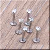 Labret Lip Piercing Jewelry 1.2X8Xm Sier Internally Threaded Prong Gem Labret Zircon Ring Tragus Earring 1871 T2 Drop Delivery Body Dhfax