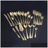 Servis uppsättningar 1 PC Gold Fruit Fork Dinner Knife Dessert Tea Spoon Mirror Cutlary Restaurang Service Tabeller Bland Flatvaror Köksvaror Dhuhi