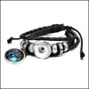 Other Bracelets Arrival 12 Constellations Luminous Bracelet Punk Black Leather Zodiac Alloy Bead Snap Buttons Charm Jewelry For Wome Ottr6