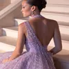 Luxury Lilac Halter Prom Dresses Lace Beaded Party Dresses A Line Sequined Sleeveless Custom Made Evening Dress