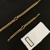 Ciężki naszyjnik Bransoletka Kolczyki Dangle marki logo znacznika oryginalna luksusowa litera g choker krótki 45 cm Extender łańcuch 5cm dziewczyna dla kobiet Zestaw biżuterii złotą złotą biżuterię