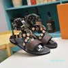 Classic Women Summer Slippers Sandal Striking Gladiator Leather Outsole Flat Chain Slipper Slides Canvas Plain Sandals Shoes