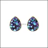 Stud Fashion Gold Sier Round Teardrop Square Druzy Boucles d'oreilles Mini Géométrique Dot Noir Quartze Pierre Drusy Boucle D'oreille Bijoux Drop Deliver Dhr5N