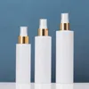 Essential Oil Bottle 100ml/150ml/200ml Empty Plastic White Bottle Gold Ring Spray Top Refillable Portable Cosmetic Packaging