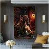 Gemälde Schwarzer goldener Löwe Tiger Papagei unter Blumen Luxuriöses Tierplakat Moderne Kunst Leinwandmalerei für Wohnzimmer Wanddekor Dhjy2