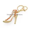 Anahtarlıklar kordonlar moda 3d ayakkabılar yenilik highheel anahtar zincirleri çanta çanta takıları rhinestone dekor sandal anahtarlık hediyeleri dr dh1qp