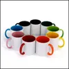 Tasses 11oz Vente Billet Sublimation Tasse en céramique Couleur Poignée intérieure Transfert de chaleur Presse d'impression Eau par mer Inventaire Drop Del Otlyl