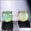 Charm Tiny Blue Opal Stud Earrings For Women Bridal Green Pink Wedding Party Jewelry Drop Delivery Otfel