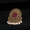 Band Rings Vintage Gold Color Women Women Indian Jewelry Grated Flower Padr￣o Retro Party Pearl Tassel Ring Ring Drop Drop D Otd3t