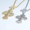 Hip Pop Iced Out Bling Cz Cross Hanger Ketting Volledige Verharde Kubieke Zirkoon Goud Kleur Hals Ketting Accessoires Mannen Sieraden