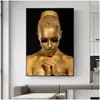 Peintures Africain Golden Woman Affiche Mur Art Toile Peinture Abstraite Portrait Image HD Imprimer Pour Salon Décoration de La Maison Cu Dho0X