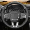 Dodge Challenger Charger 2015-2021 için Dodge Durango 2018-2021 El Dikişli Siyah Karbon Fiber Deri Araba Direksiyon Simidi Kapağı