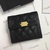 Womens Designer Sac Boy Card Holder Wallet Black Coin Purse Caviar Leather Calfskin Lambskin Antik Gold Silver Metal Hardware TR202X
