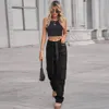 Women Casual Cargo Jogger Pants Denim Multi-pocket Loose Trousers