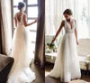 Summer Wedding Dresses V Neck Backless Sweep Train A Line Appliques Lace Beads Garden Beach Boho Country Bridal Gowns robes de mariee