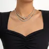 Proste swobodne złote metalowe koraliki podwójne warstwy wisiorek Naszyjnik moda Kobiet Choker Naszyjnik biżuteria