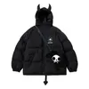 Jaqueta de inverno com capuz Parkas com bolsa Streetwear Hip Hop Devil Horn Casacos acolchoados grossos e quentes com bolhas Harajuku Jaquetas casuais puffer