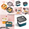 Set di stoviglie Lunch Bento Box Cute Small Style Portable Square Heated Container Storage Insated Kitchen Accessories Drop Delivery Dhorb