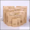 Packing Bags Kraft Paper Bag 12 Sizes Stand Up Gift Dried Food Fruit Tea Packaging Pouches Window Retail Zipper Self Sealing Drop De Otwbh