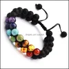 Perlenfarbenes 8 mm natürliches Lavastein-Türkis-7-Chakra-Mtilayer-Armband, doppelte Schichten, verstellbare Armbänder für Damen und Herren, Drop Deliv Otazk