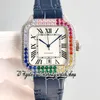 TWF TW0009 Valed Diamonds M8215 Automatische heren Work 40 mm Blauw Iced Out Big Diamond Bezel White Dial Roman Markers Lederen Strap 2022 Super Edition Eternity Watches