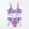 Ruches bikini's 2023 dames stropdas voorste zwempak sexy bloemen geprinte badmode vrouwelijk gewatteerd badpak zwemmen zomer strandkleding