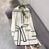 Robe deux pièces de styliste pour femmes, tenue de style collégien, couleur contrastée, moyenne et longue, tricotée, CIB0