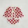 Ins urocze wiosenne jesienne dzianiny Zestawy odzieży Dzieci Red Redeve Red Love Heart Cardigan Romper Ubrania dziecięce 100% bawełny