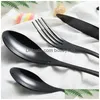 Dinnerware Sets 1/4Pcs Black Sierware Set Stainless Steel Flatware Cutlery Premium Forks Spoons Knives Mirror Polished Dishwasher Dr Dhclq