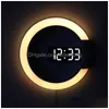 Desk Table Clocks Wall Clock Led Mirror Mtifunctional Light Alarm With Temperature Display Ring Shaped Home Decoration Applied Dro Dhruo