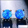 Charm Tiny Blue Opal Stud Earrings For Women Bridal Green Pink Wedding Party Jewelry Drop Delivery Otfel