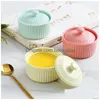 Bowls Creative Souffle Baking Ceramic Steamed Egg With Lid Stew Pot Household Tableware Pudding Cup Dessert Drop Delivery Home Garde Dhm4U