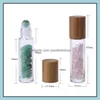 Rol op flessen 10 ml Essentiële olierollon Glas per fles met gemalen natuurlijke kristalkwarts Stone Roller Ball Bamboo Drop Lever otj1l
