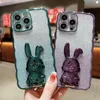 3D Rabbit Holder Bling Glitter Case na iPhone 14 Pro Max Plus 13 12 11 XR XS X 8 7 Patrzą Metalowe Chromowane luksusowe fala Gradient Sharkle Soft TPU Telefon